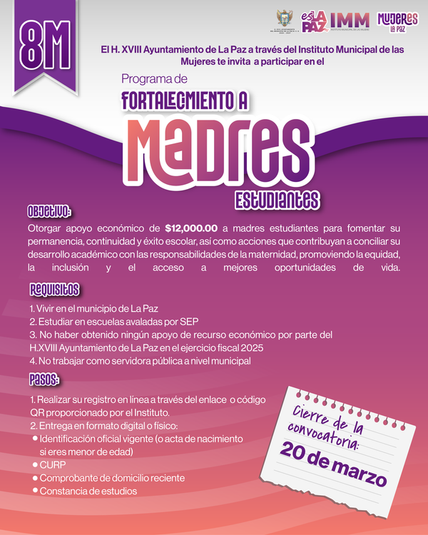 Gobierno de Milena Quiroga lanza convocatoria para apoyar a madres estudiantes