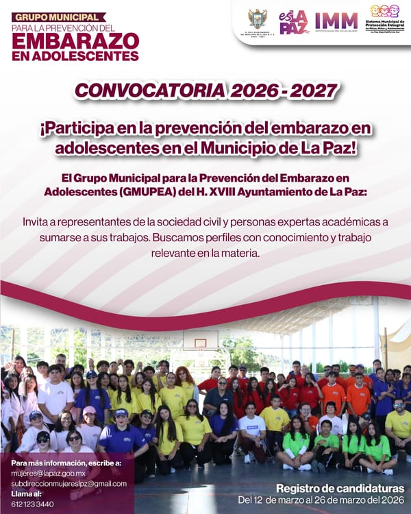 Invita IMM La Paz a participar en el Grupo Municipal para prevenir el embarazo adolescente