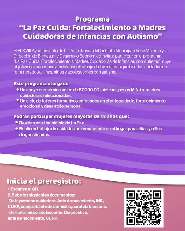 Anuncian programa de apoyo a madres cuidadoras de infancias con autismo en La Paz