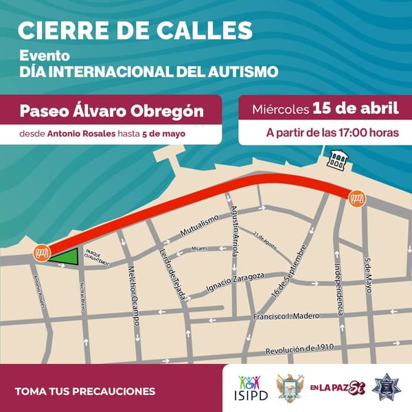 Informan cierre vial en el malecón de La Paz durante la tarde del miércoles