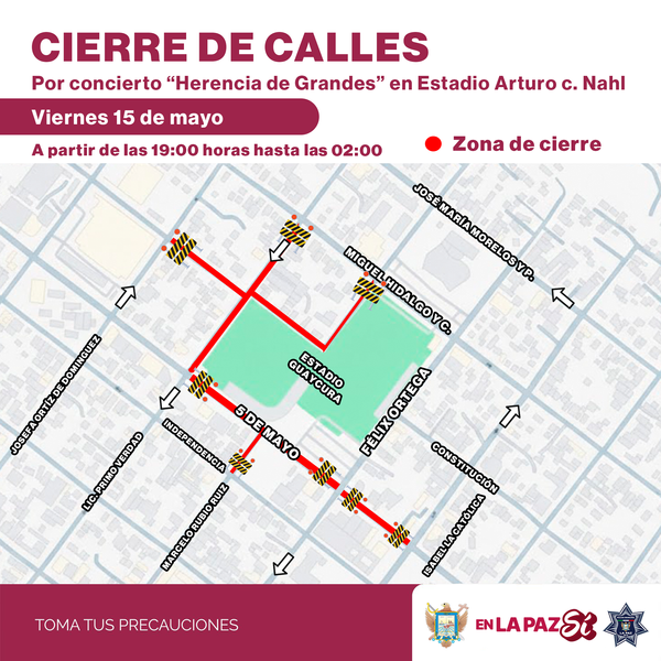 Anuncian cierres viales por conciertos en La Paz