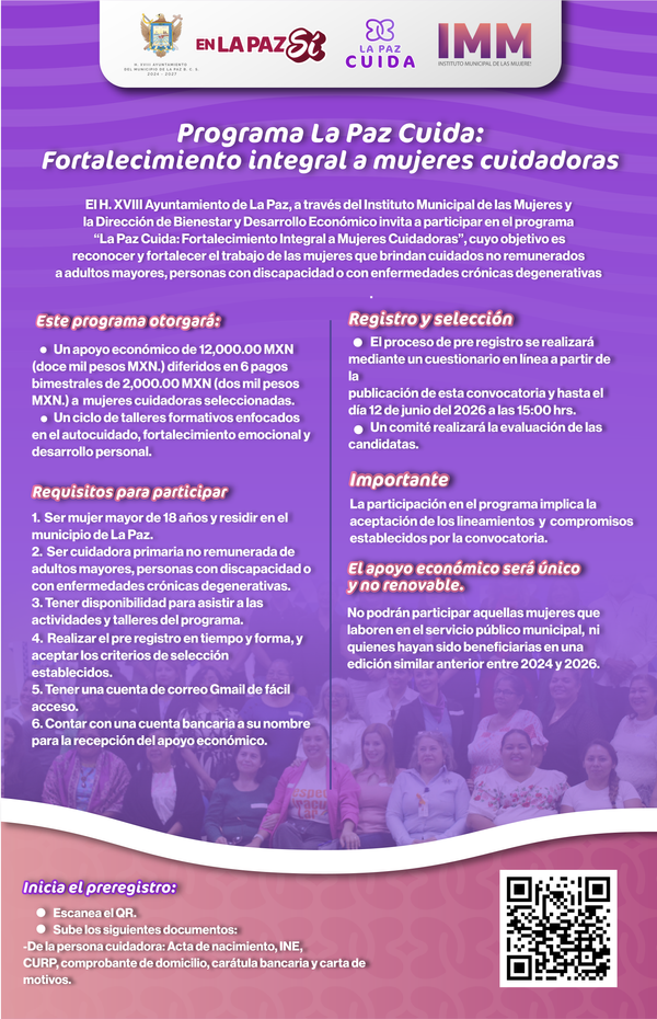 Invita Ayuntamiento de La Paz a participar en programa de apoyo para mujeres cuidadoras