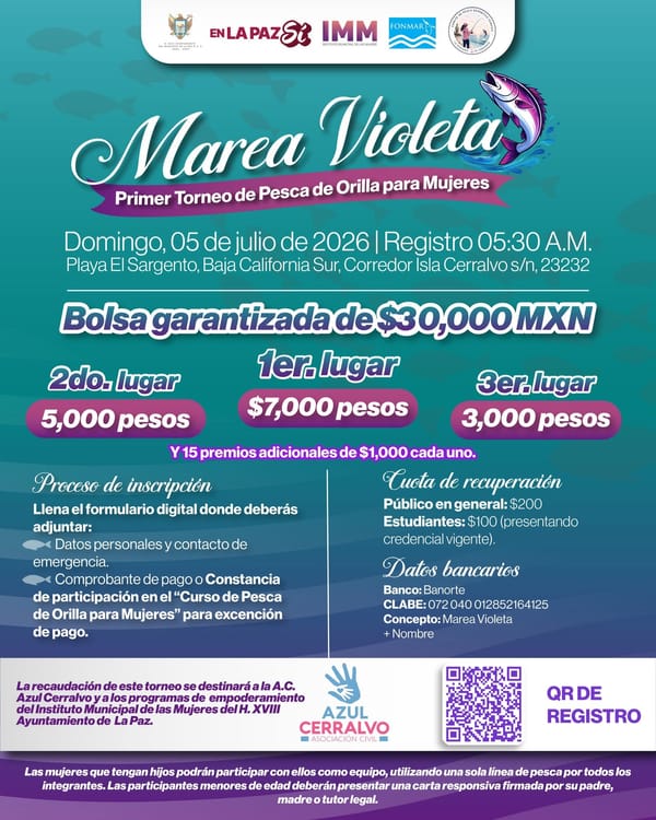 Aumenta a 30 mil pesos, bolsa de premios del Primer Torneo de Pesca de Orilla “Marea violeta”