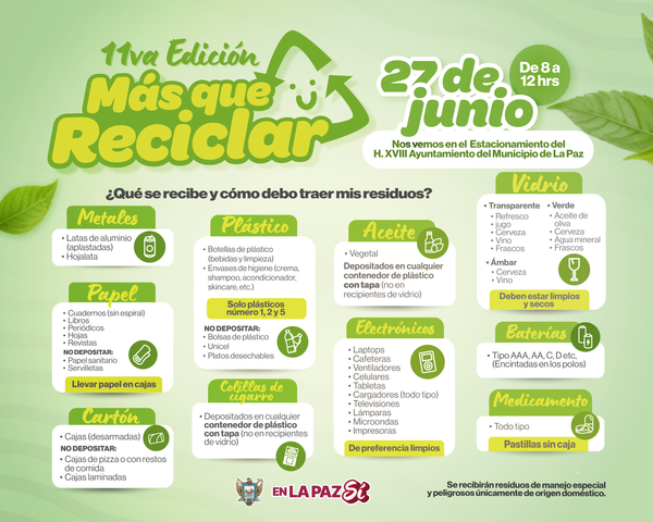 Ayuntamiento de La Paz invita a la Mega Jornada de Acopio “Más que Reciclar”